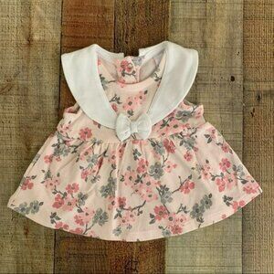 Laura Ashley Baby Girls Dress 0-3 Months Floral 100% Cotton Pink & White